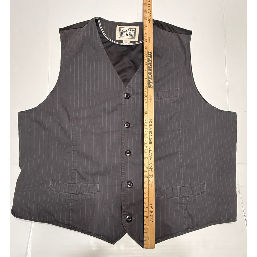 Converse One Star Mens XXL Gray Pinstripe Button Front Waistcoat Cinch Back Vest - Picture 4 of 6